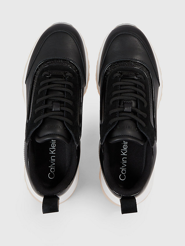 black leder-sneakers mit logo für damen - calvin klein