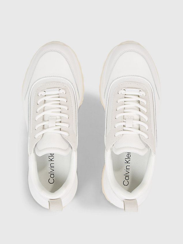 white leder-sneakers mit logo für damen - calvin klein