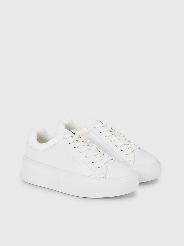 white skórzane buty sportowe na platformie dla kobiety - calvin klein