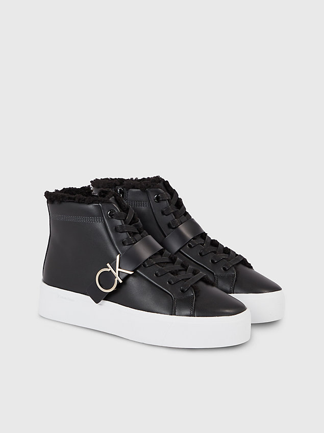black leather high-top platform trainers for women calvin klein