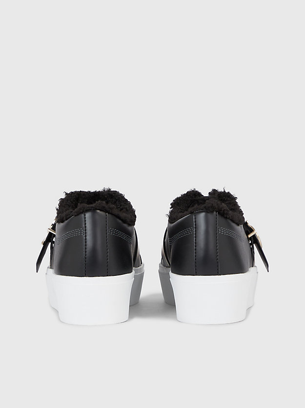 ck black plateau-sneakers aus leder für damen - calvin klein