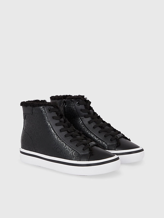 black faux leather high-top trainers for women calvin klein