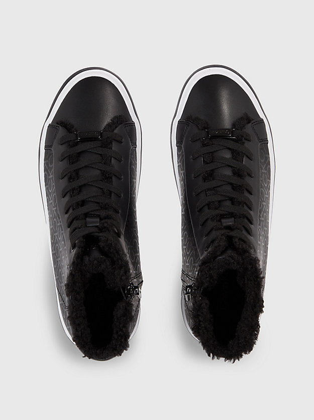 black mono faux leather high-top trainers for women calvin klein