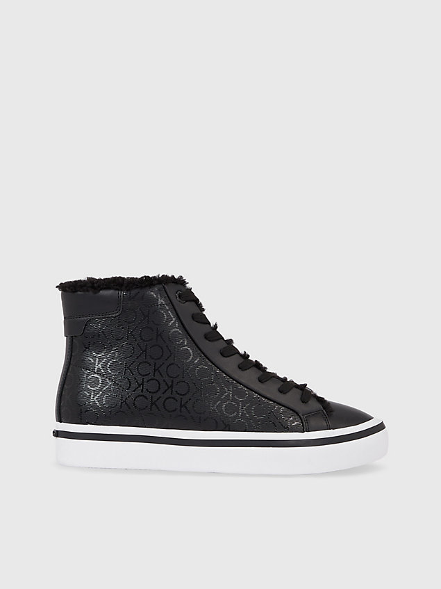 black faux leather high-top trainers for women calvin klein