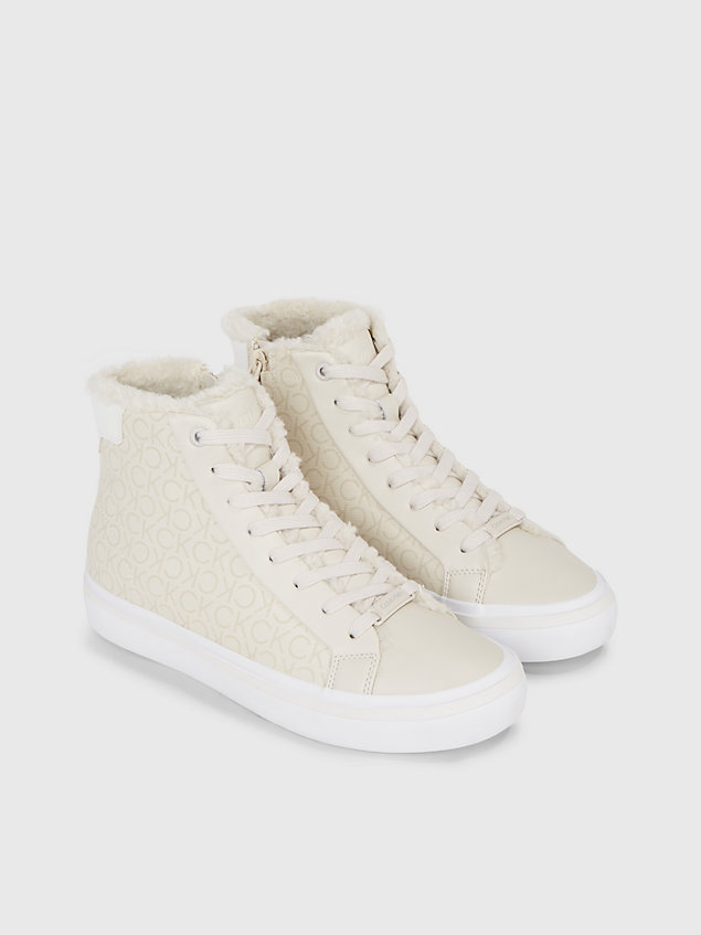white faux leather high-top trainers for women calvin klein