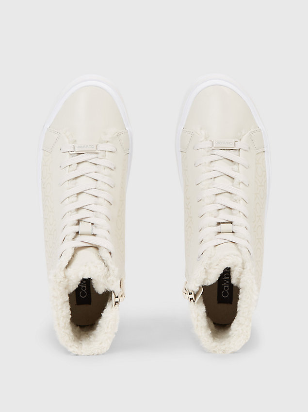 white faux leather high-top trainers for women calvin klein