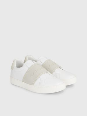 Leather slip on shoes 2024 white