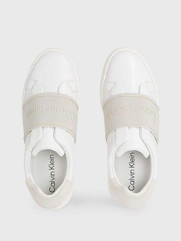 white / dk ecru leather slip-on shoes for women calvin klein