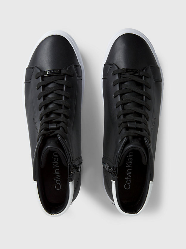 black/white high top sneakers aus leder für damen - calvin klein