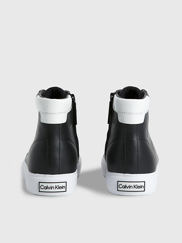black leren high-top sneakers voor dames - calvin klein