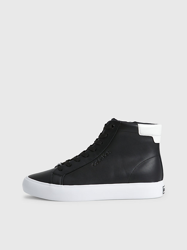 black / white leather high-top trainers for women calvin klein
