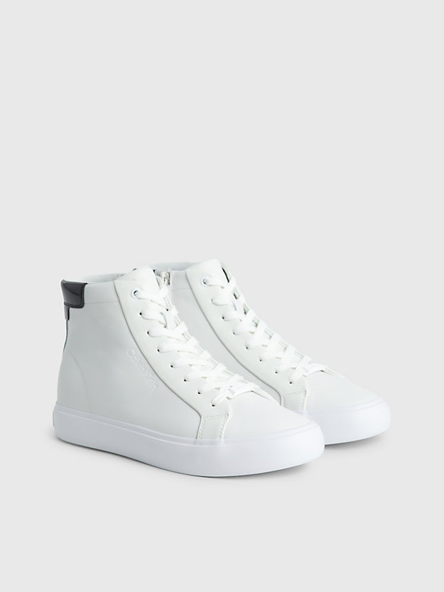 white/black leather high-top trainers for women calvin klein