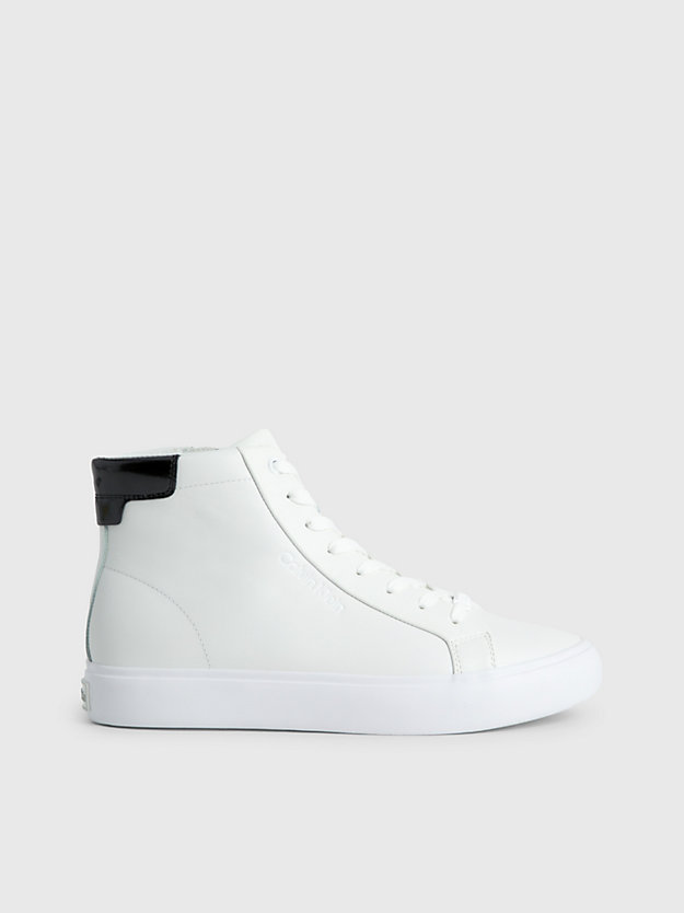 white/black leather high-top trainers for women calvin klein