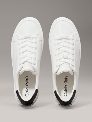 white / black leather trainers for women calvin klein