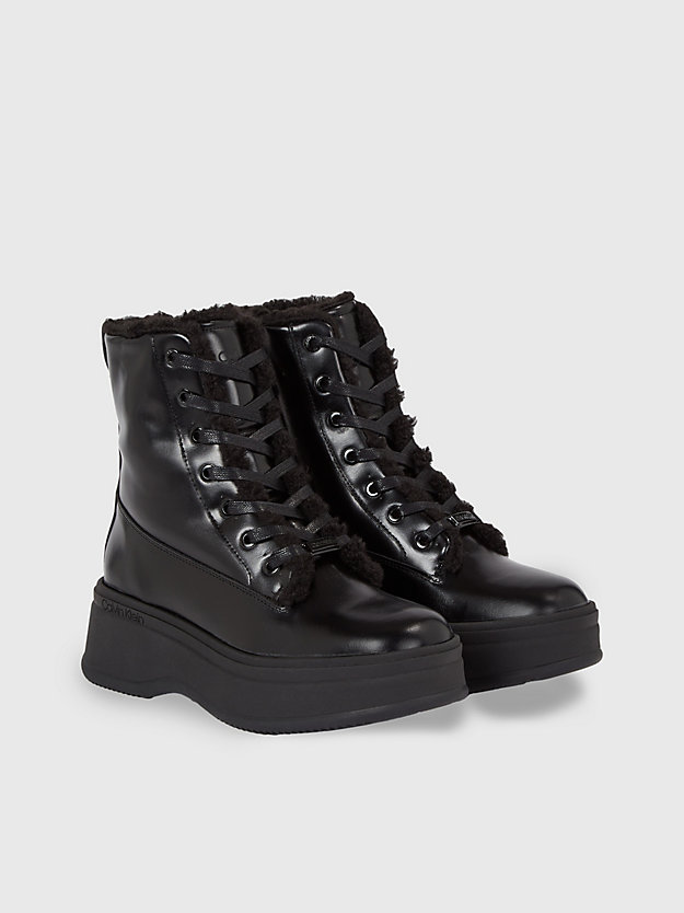 ck black leather platform boots for women calvin klein