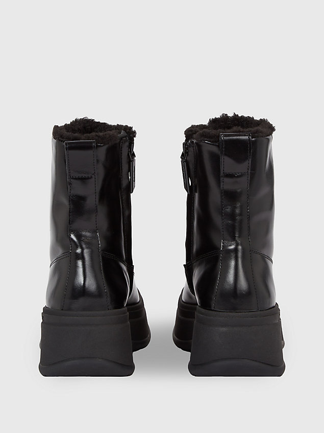 black leder-boots mit plateau-sohle für damen - calvin klein