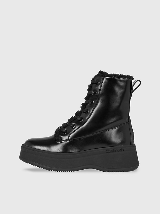 ck black leather platform boots for women calvin klein