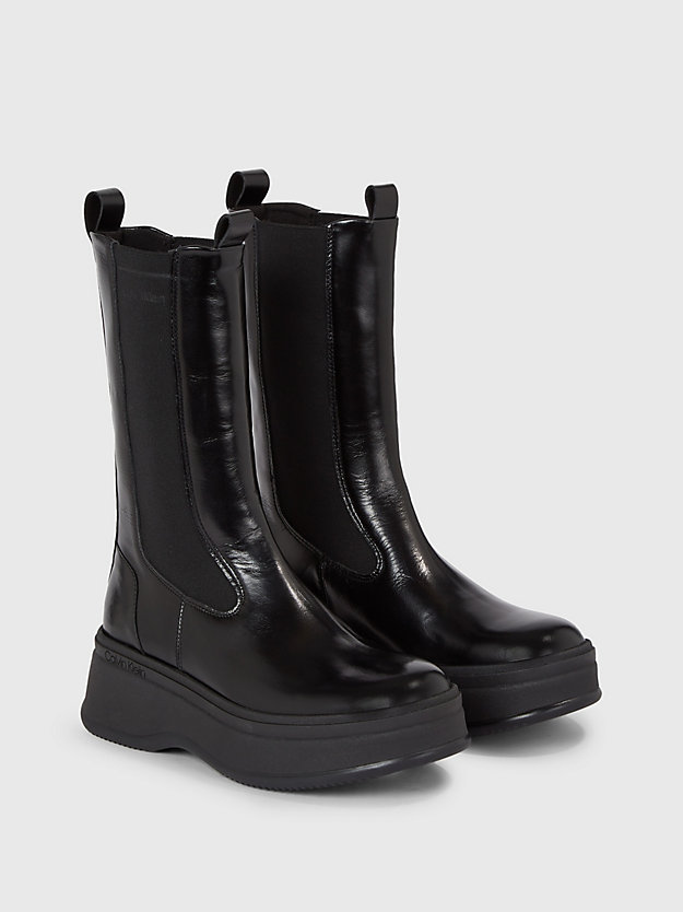 ck black leren plateau chelsea boots voor dames - calvin klein