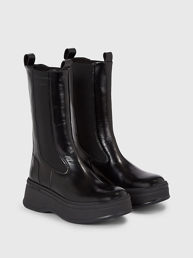 black leren plateau chelsea boots voor dames - calvin klein