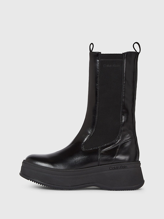 black leather platform chelsea boots for women calvin klein