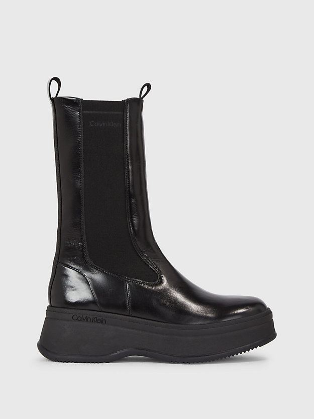ck black leather platform chelsea boots for women calvin klein