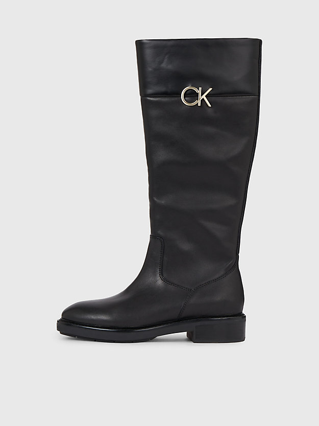 ck black leder-boots für damen - calvin klein