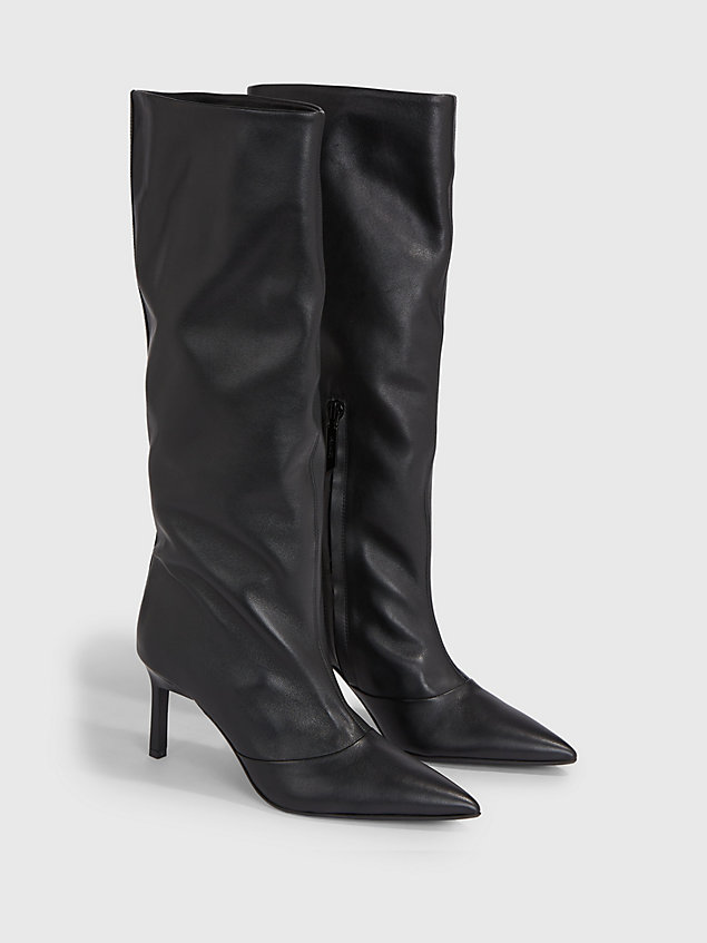 black stiletto-boots aus leder für damen - calvin klein