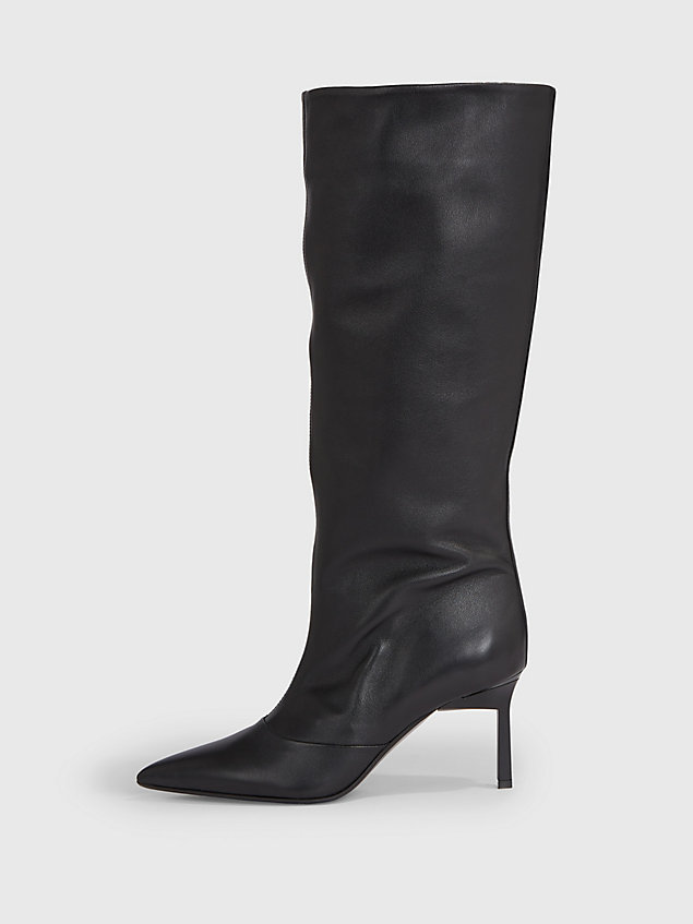 black leather stiletto boots for women calvin klein