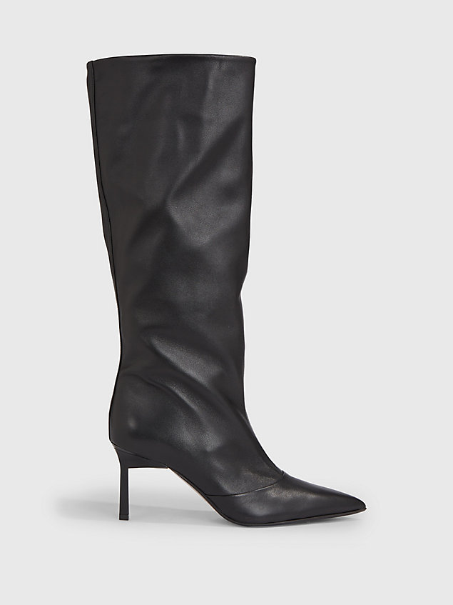 black leather stiletto boots for women calvin klein