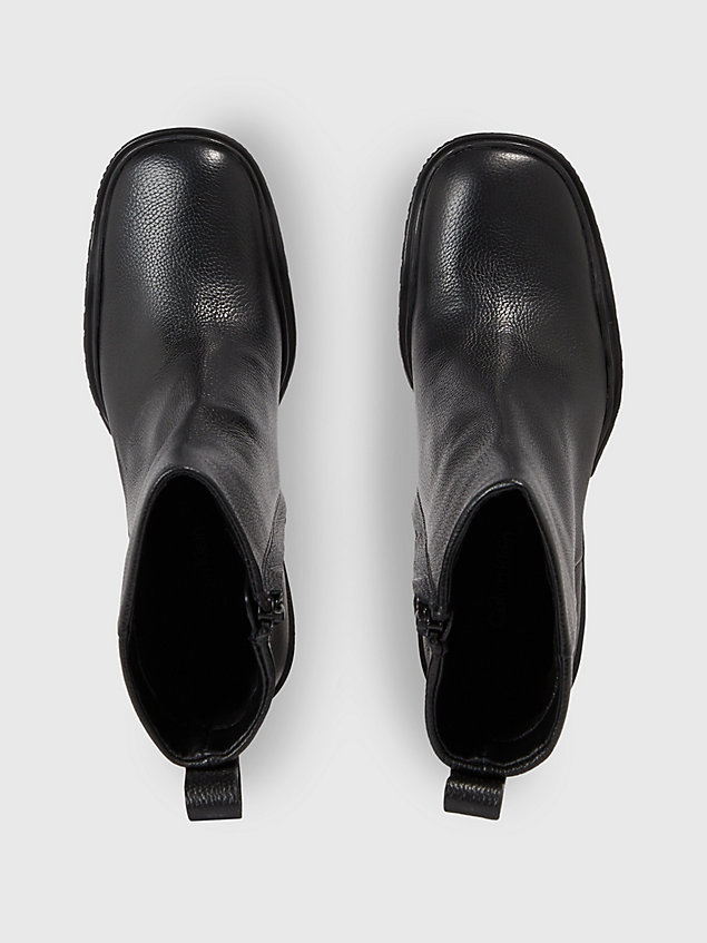 black ankle-boots mit absatz aus leder für damen - calvin klein