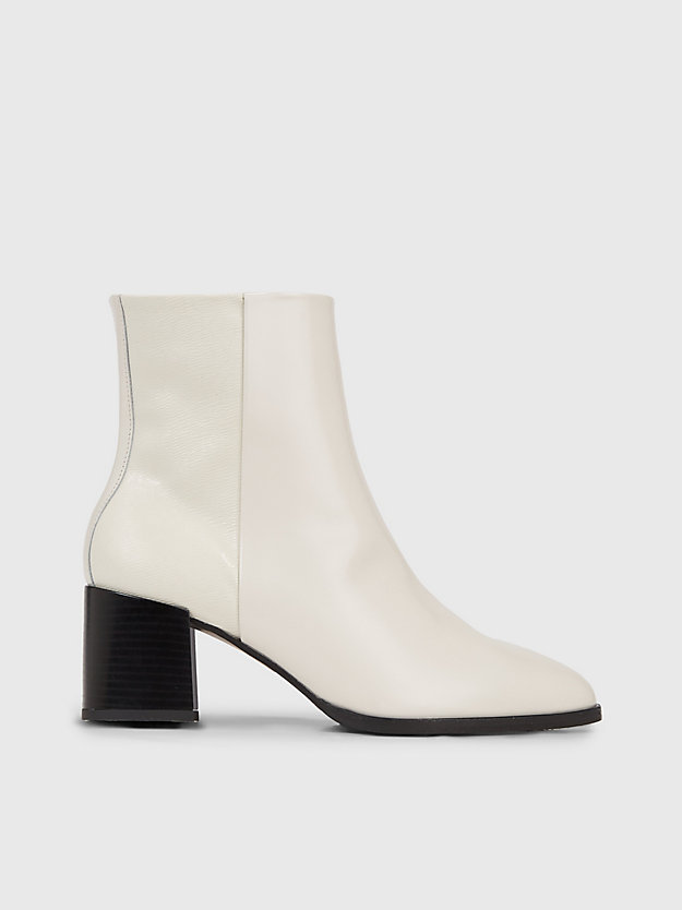 dk ecru leather heeled ankle logo boots for women calvin klein