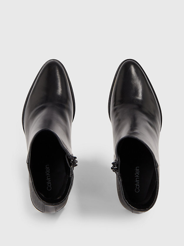 ck black ankle-logo-boots mit absatz aus leder für damen - calvin klein
