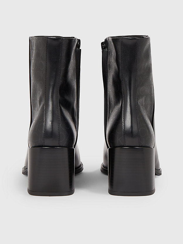 ck black leather heeled ankle logo boots for women calvin klein