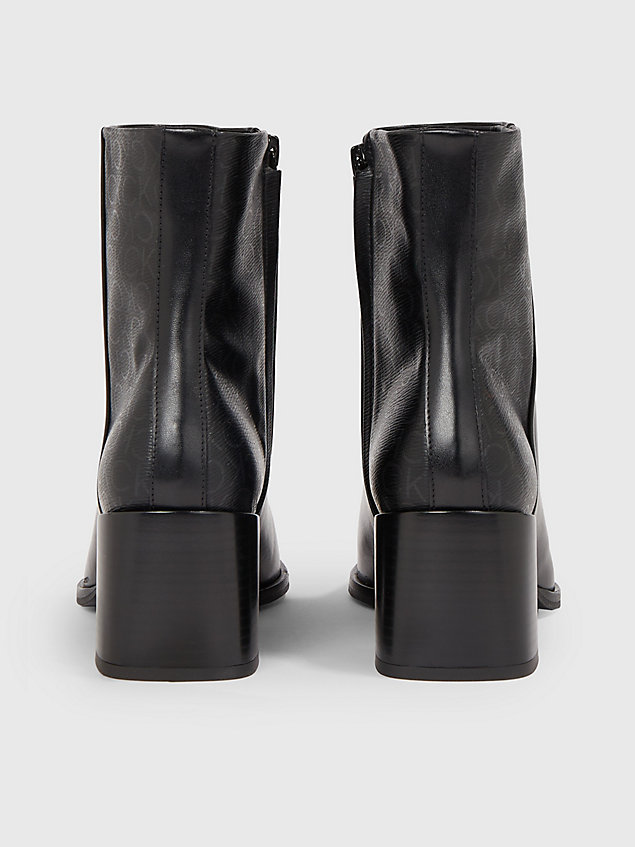 black ankle-logo-boots mit absatz aus leder für damen - calvin klein