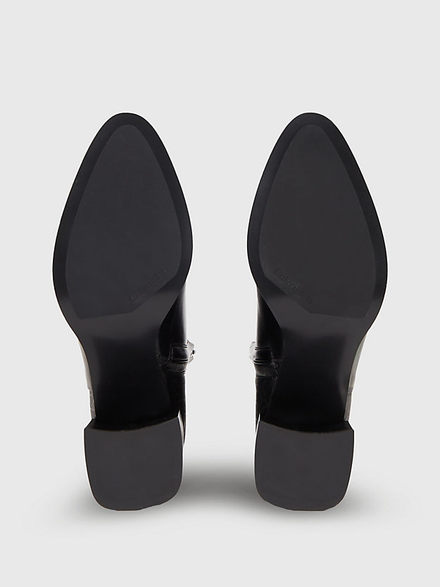 ck black ankle-logo-boots mit absatz aus leder für damen - calvin klein