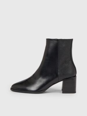ck black ankle-logo-boots mit absatz aus leder für damen - calvin klein