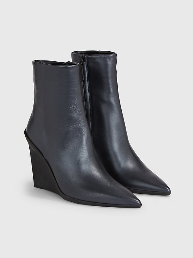 ck black leather wedge ankle boots for women calvin klein