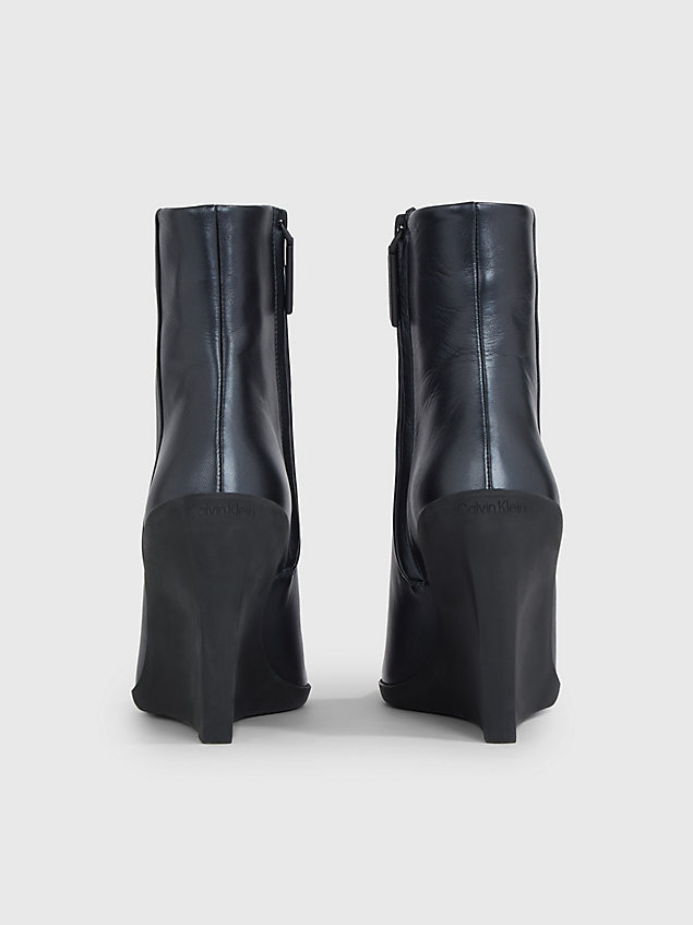 black skórzane buty za kostkę na koturnie dla kobiety - calvin klein