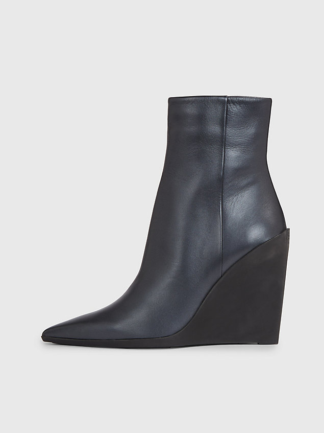 black leather wedge ankle boots for women calvin klein