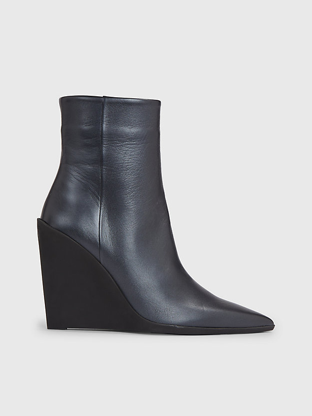 ck black leather wedge ankle boots for women calvin klein