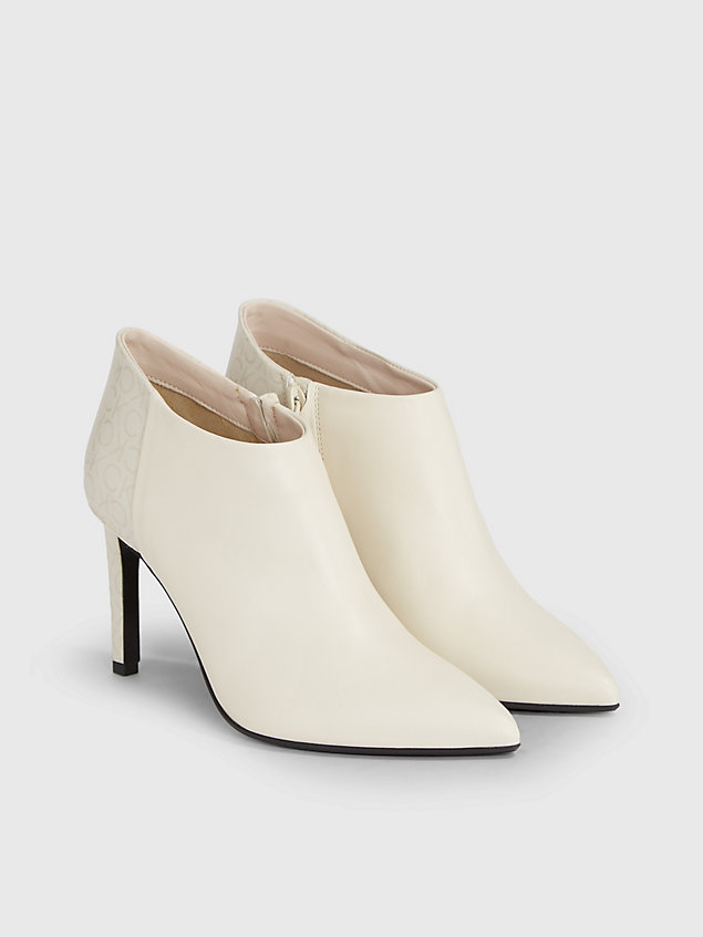 beige leather stiletto logo boots for women calvin klein