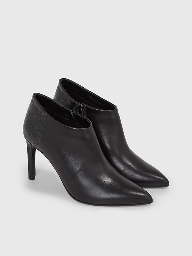 black stiletto-logo-boots aus leder für damen - calvin klein