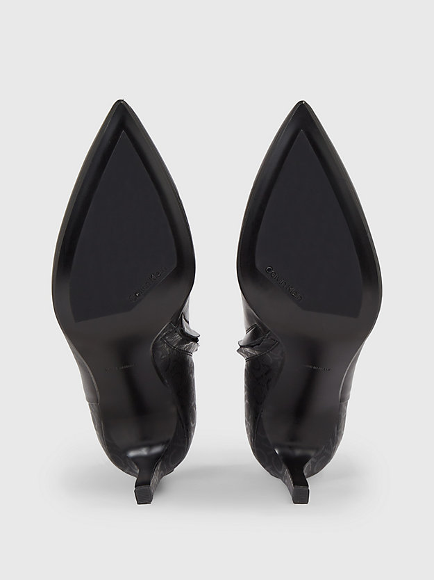 ck black stiletto-logo-boots aus leder für damen - calvin klein