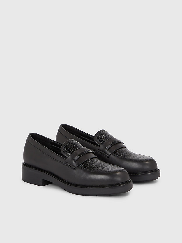 ck black leather logo loafers for women calvin klein