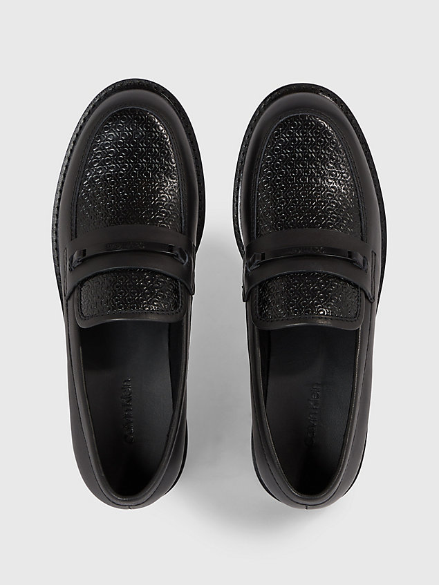 black leather logo loafers for women calvin klein
