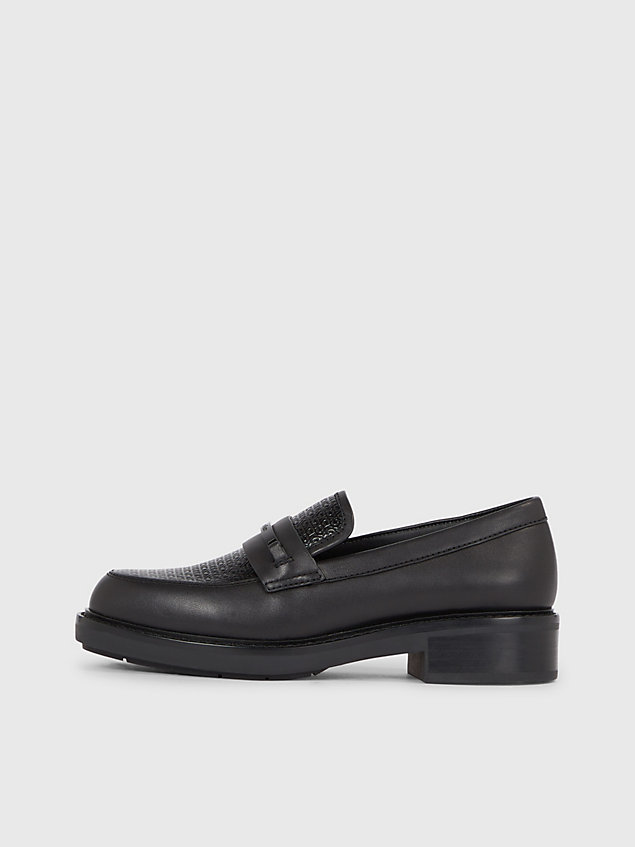 black logo-loafers aus leder für damen - calvin klein