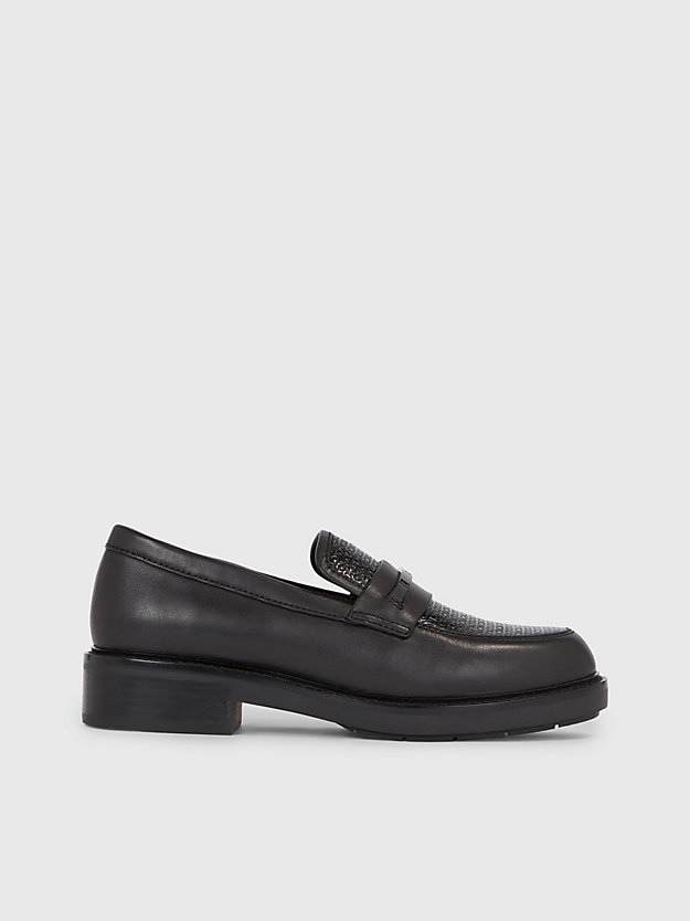 ck black logo-loafers aus leder für damen - calvin klein