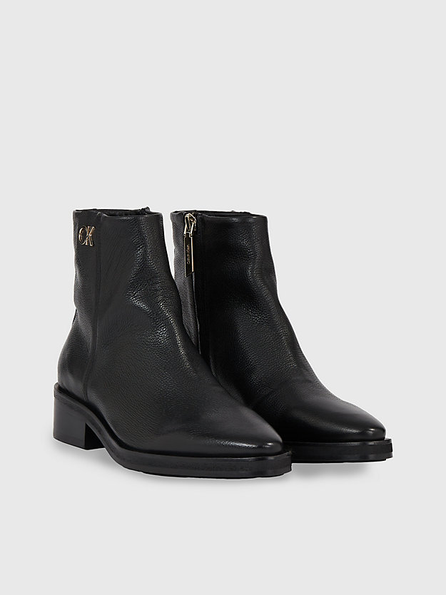 ck black leather ankle boots for women calvin klein