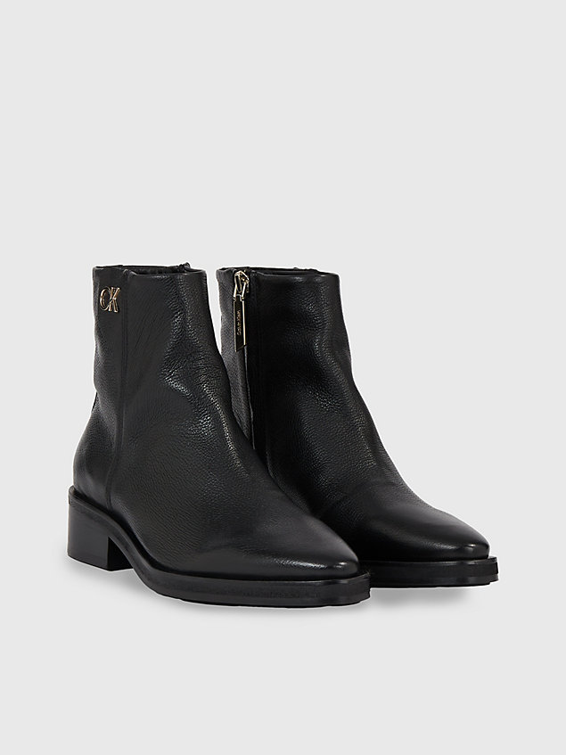 black ankle-boots aus leder für damen - calvin klein