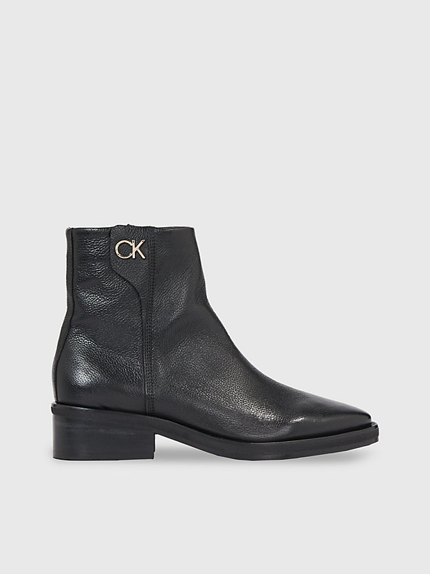 ck black ankle-boots aus leder für damen - calvin klein
